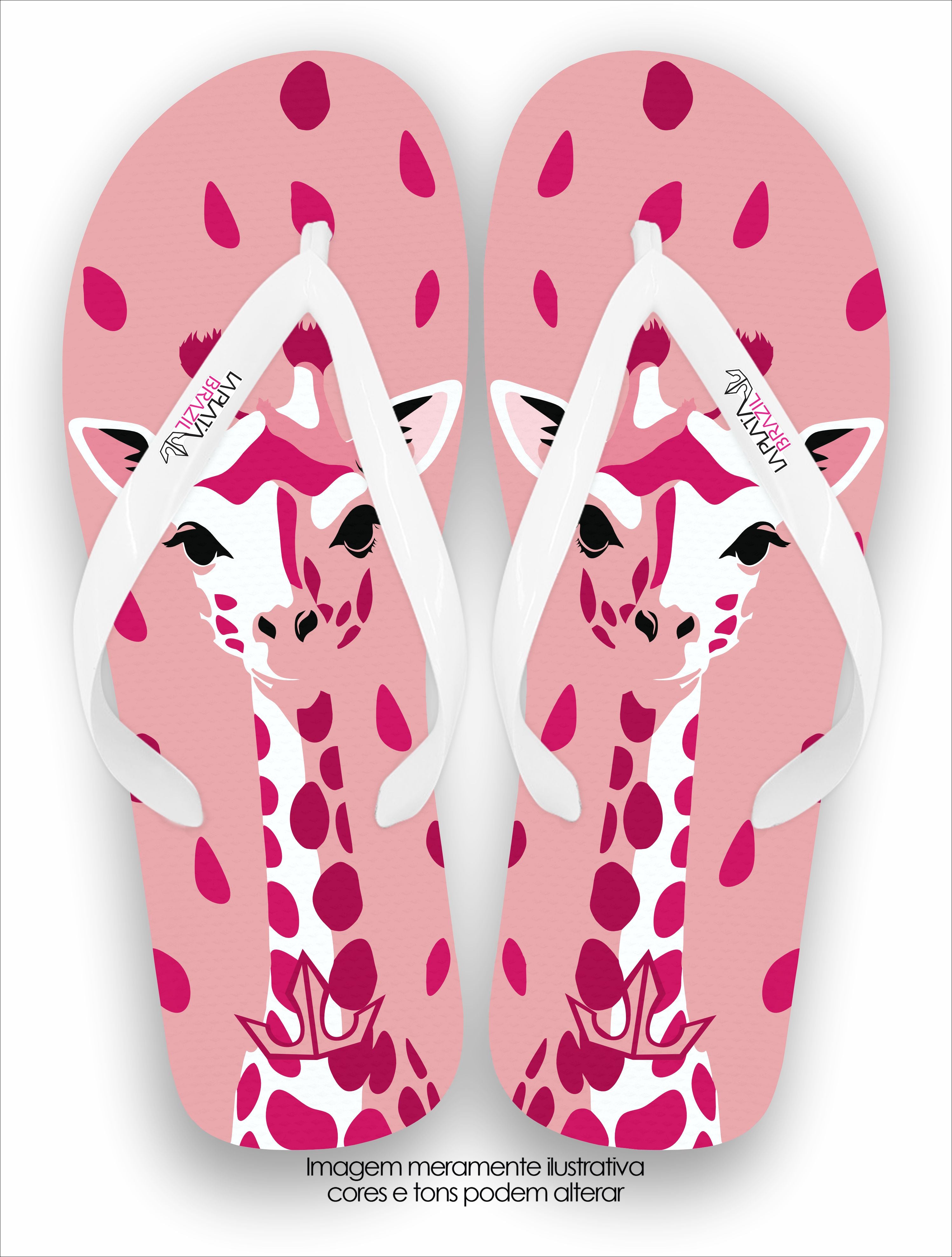 Chinelo Tradicional La feminina Pink Girafa Conforto Total