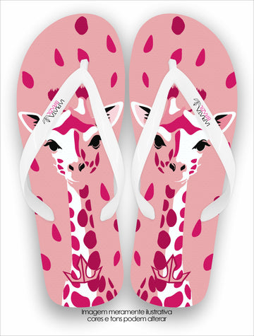 Chinelo Tradicional La feminina Pink Girafa Conforto Total