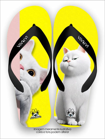 Chinelo Tradicional La Patinhas Cats Gato Branco