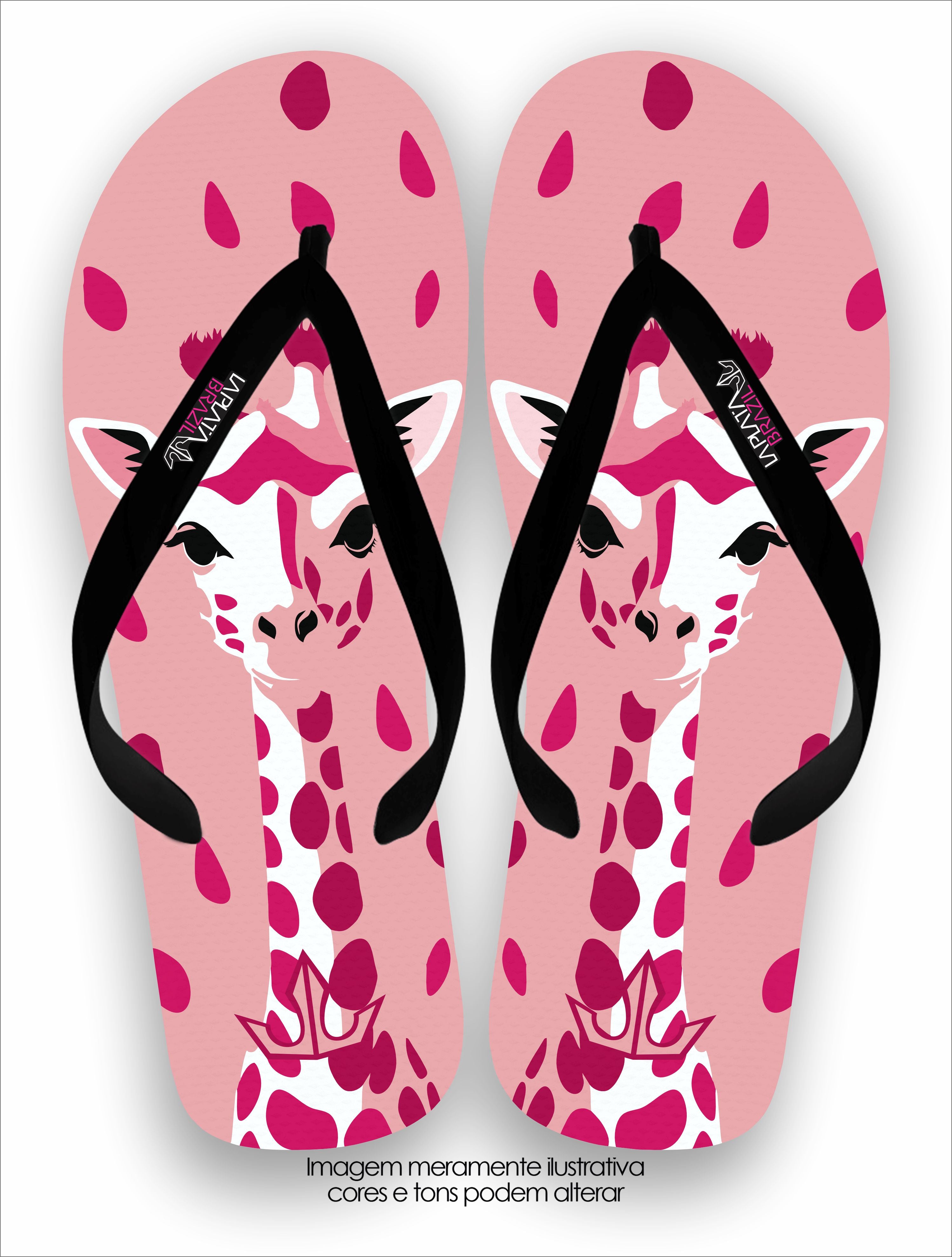 Chinelo Tradicional La feminina Pink Girafa Conforto Total