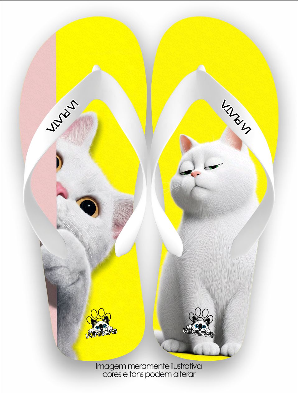 Chinelo Tradicional La Patinhas Cats Gato Branco
