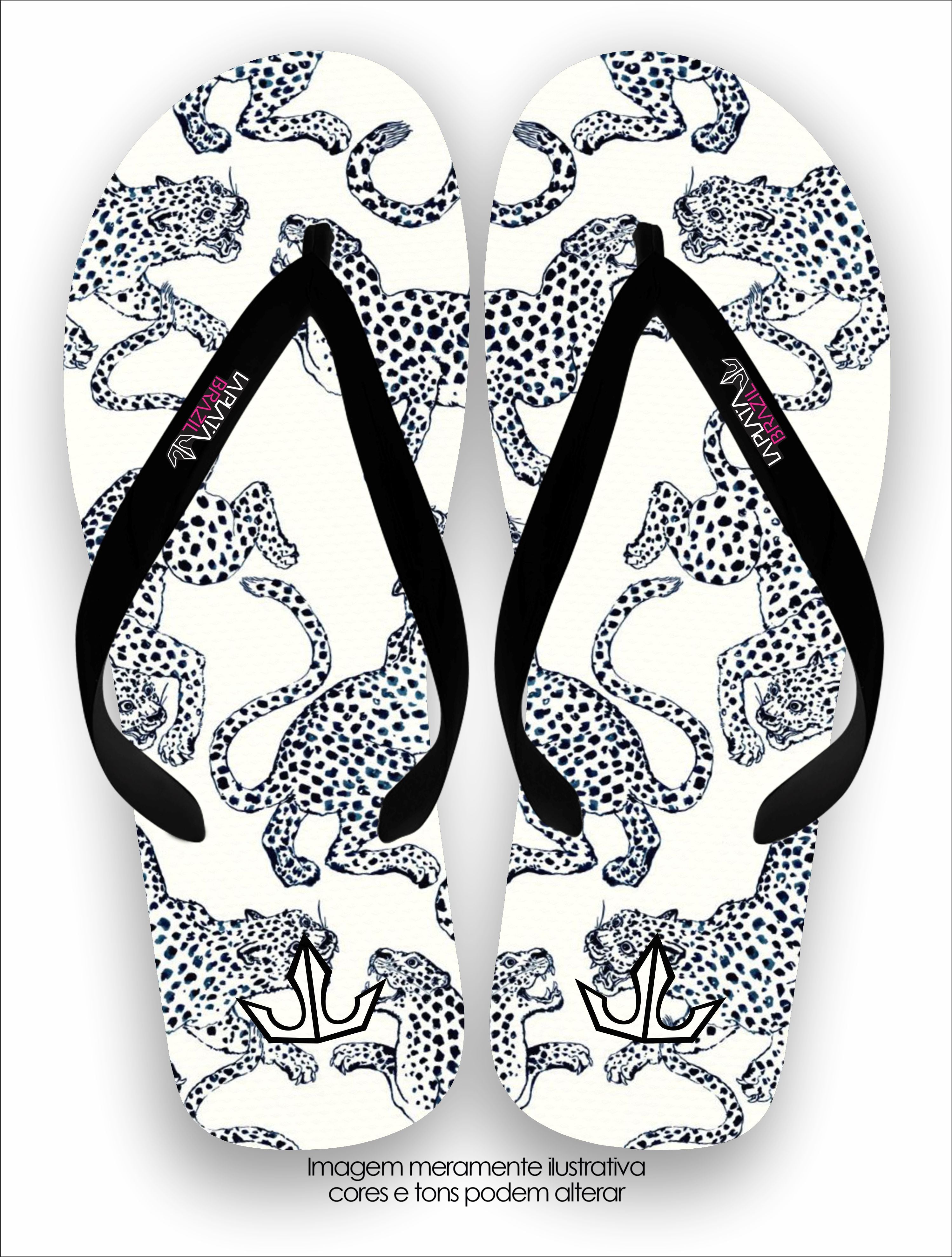 Chinelo Tradicional La Feminina Leopardo Black and White Conforto Total