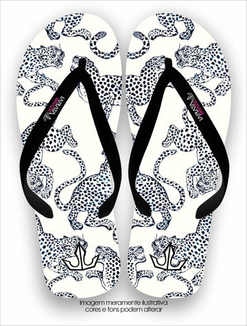 Chinelo Tradicional La Feminina Leopardo Black and White Conforto Total