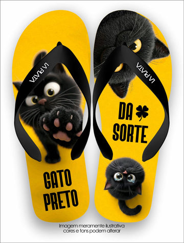 Chinelo Tradicional La Patinhas Cats Gato Preto da Sorte