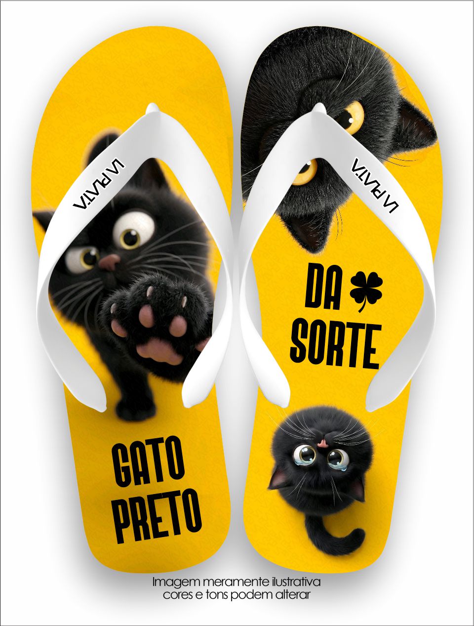 Chinelo Tradicional La Patinhas Cats Gato Preto da Sorte