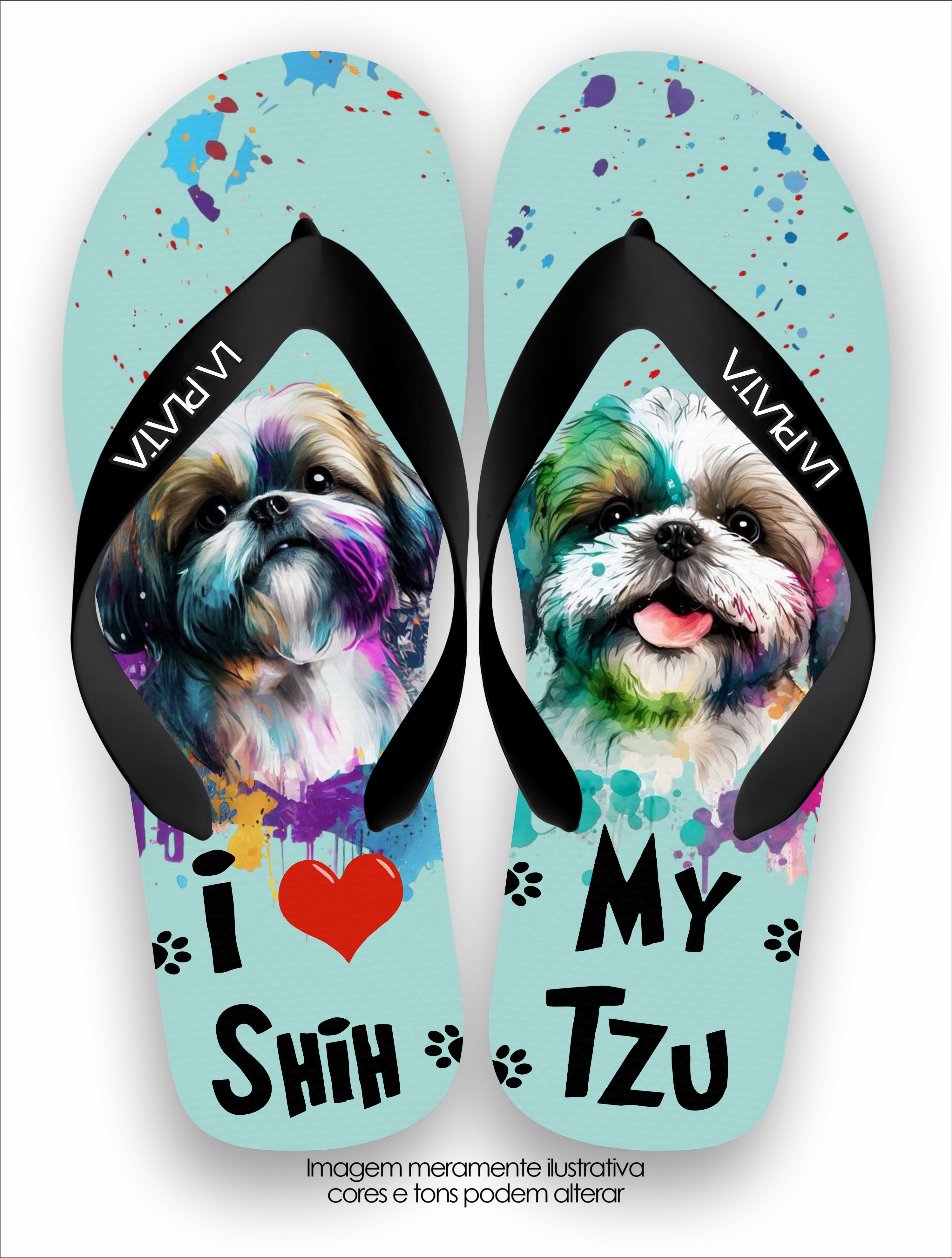 Chinelo Tradicional La Patinhas I Love My Shih-Tzu Azul