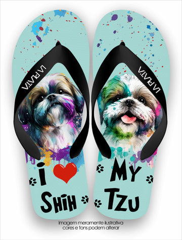 Chinelo Tradicional La Patinhas I Love My Shih-Tzu Azul