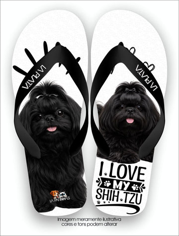 Chinelo Tradicional La Patinhas Dogs Shih Tzu Preto Fofura