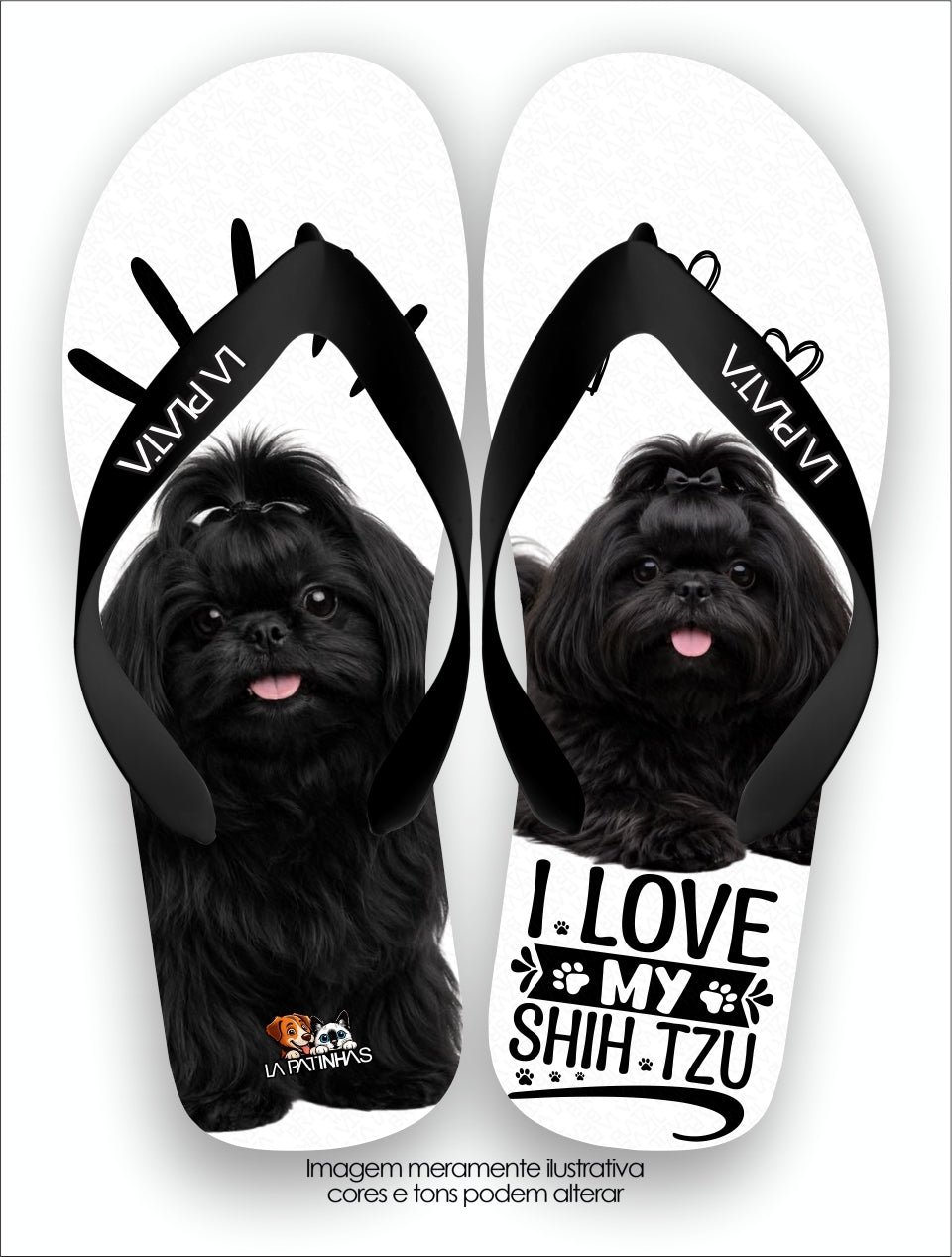 Chinelo Tradicional La Patinhas Dogs Shih Tzu Preto Fofura