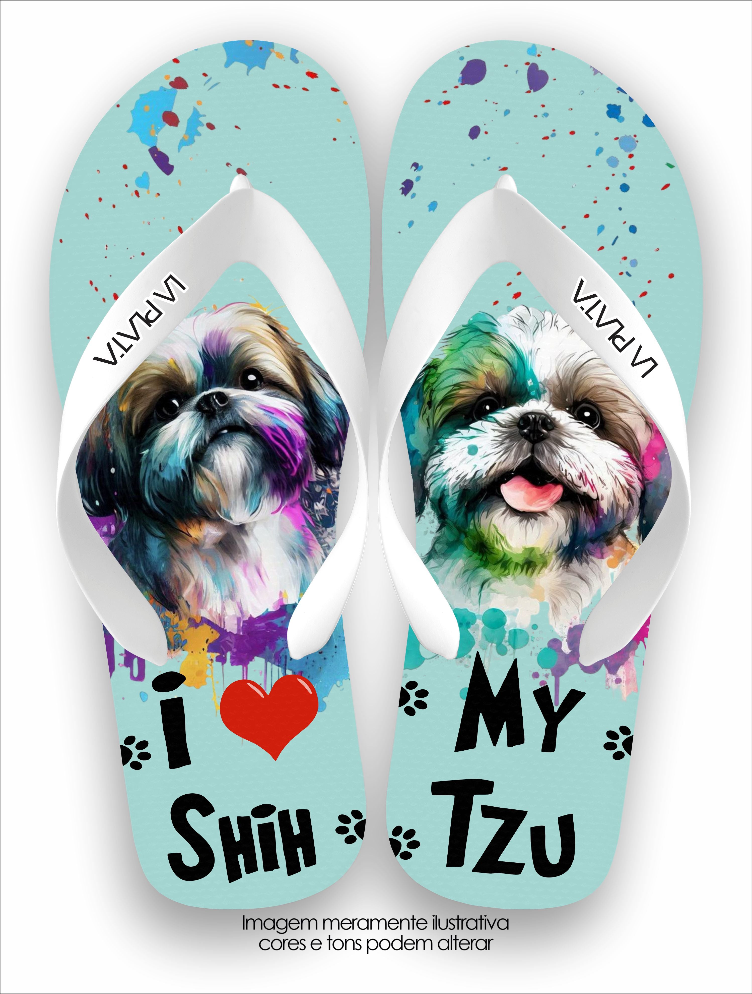 Chinelo Tradicional La Patinhas I Love My Shih-Tzu Azul