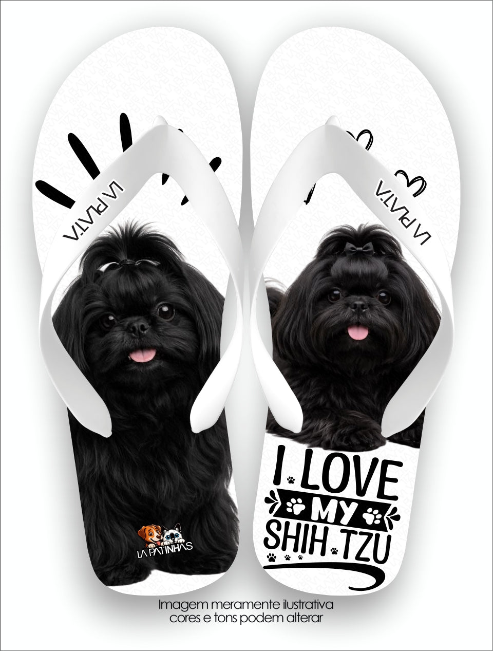 Chinelo Tradicional La Patinhas Dogs Shih Tzu Preto Fofura