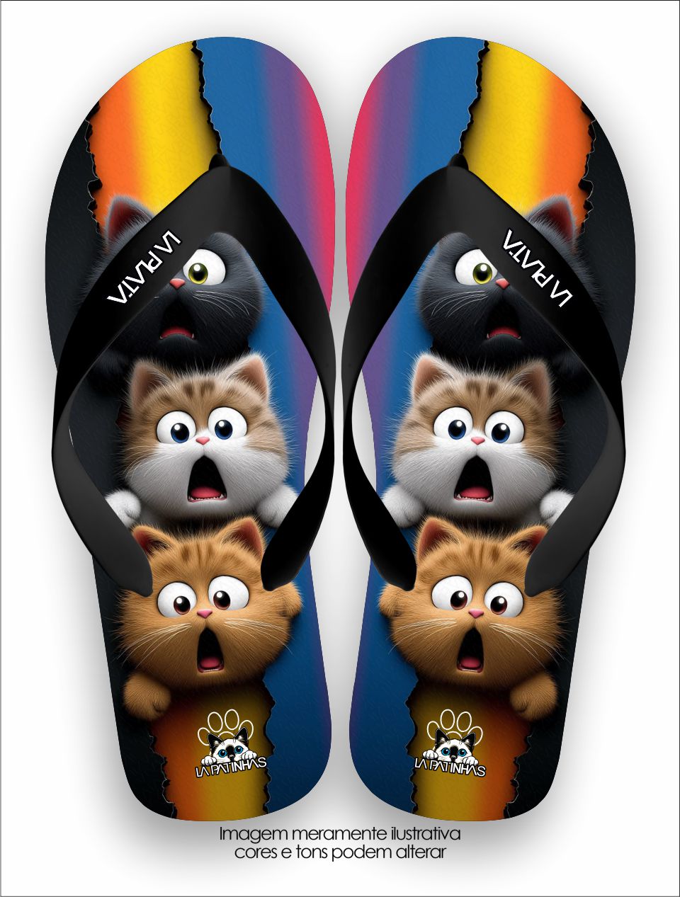 Chinelo Tradicional La Patinhas Cats Gato Colorido