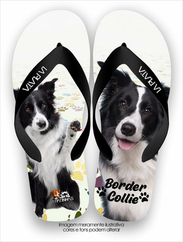 Chinelo Tradicional La Patinhas Dogs Border Collie Preto & Branco