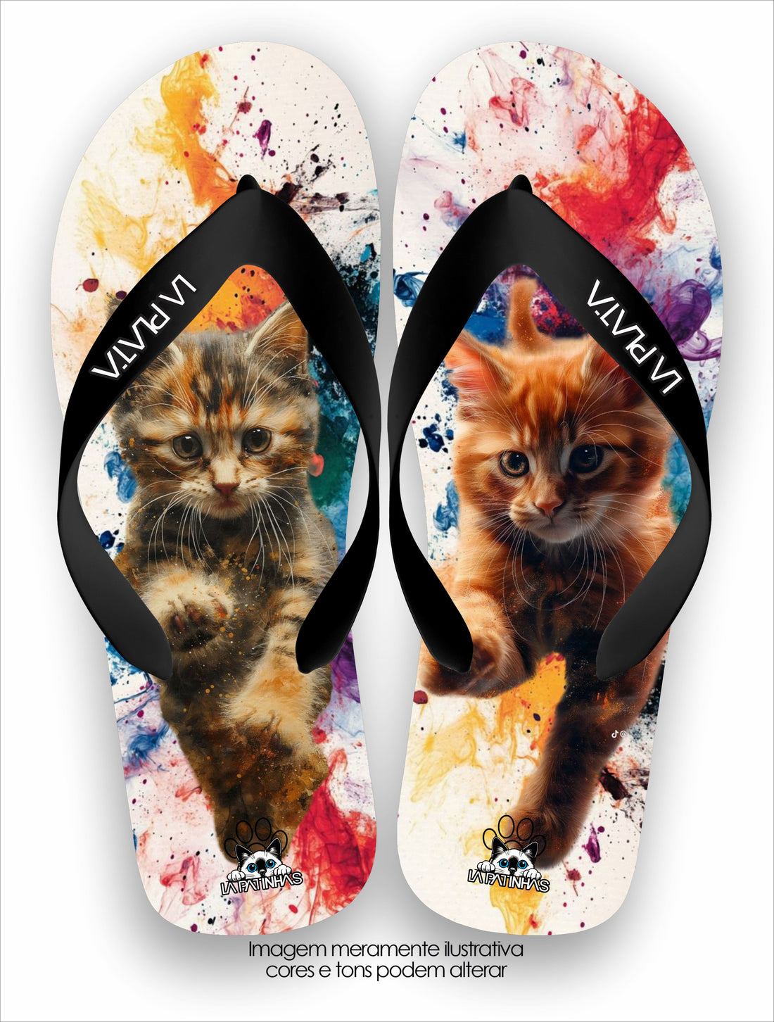 Chinelo Tradicional La Patinhas Cats Aquarela
