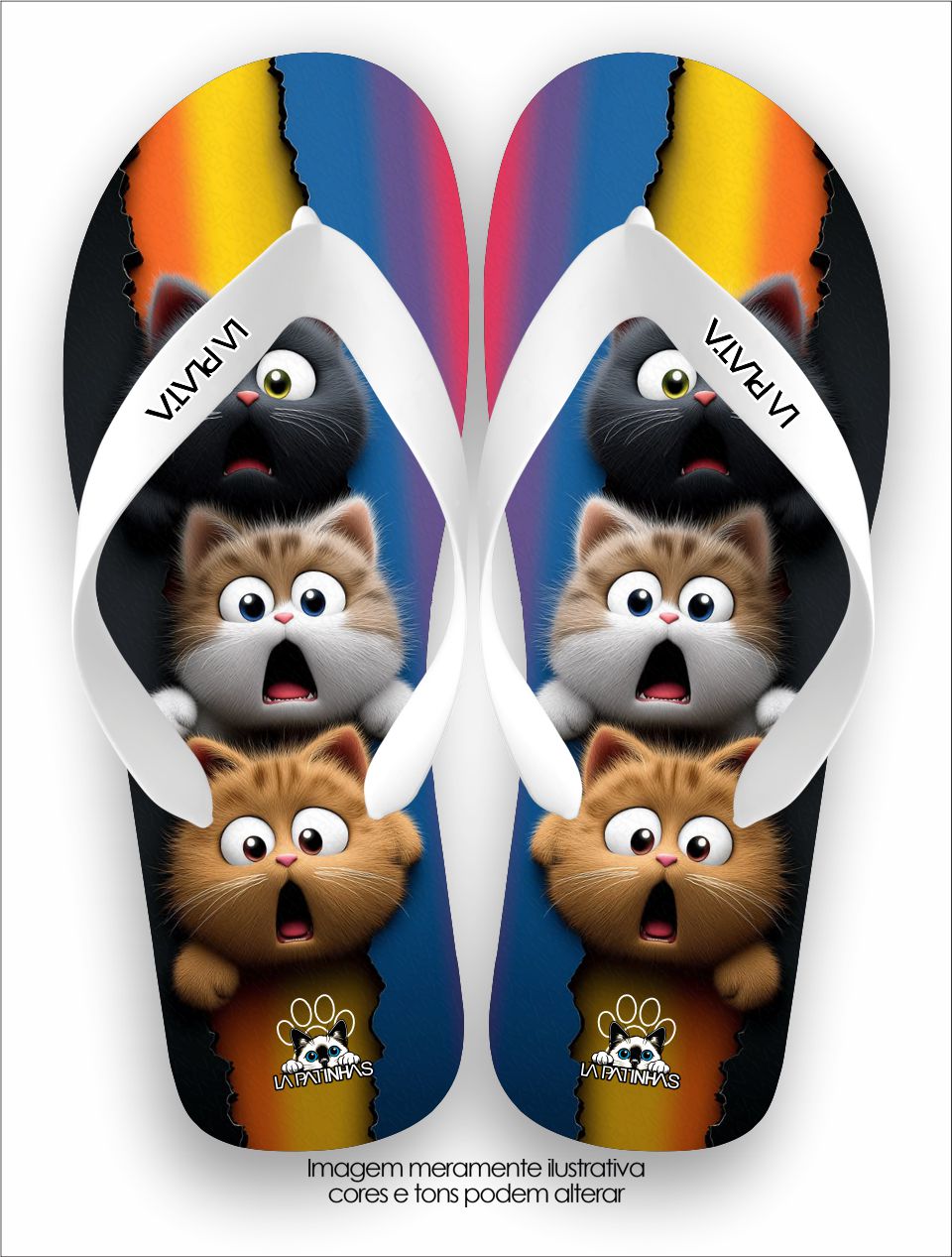 Chinelo Tradicional La Patinhas Cats Gato Colorido