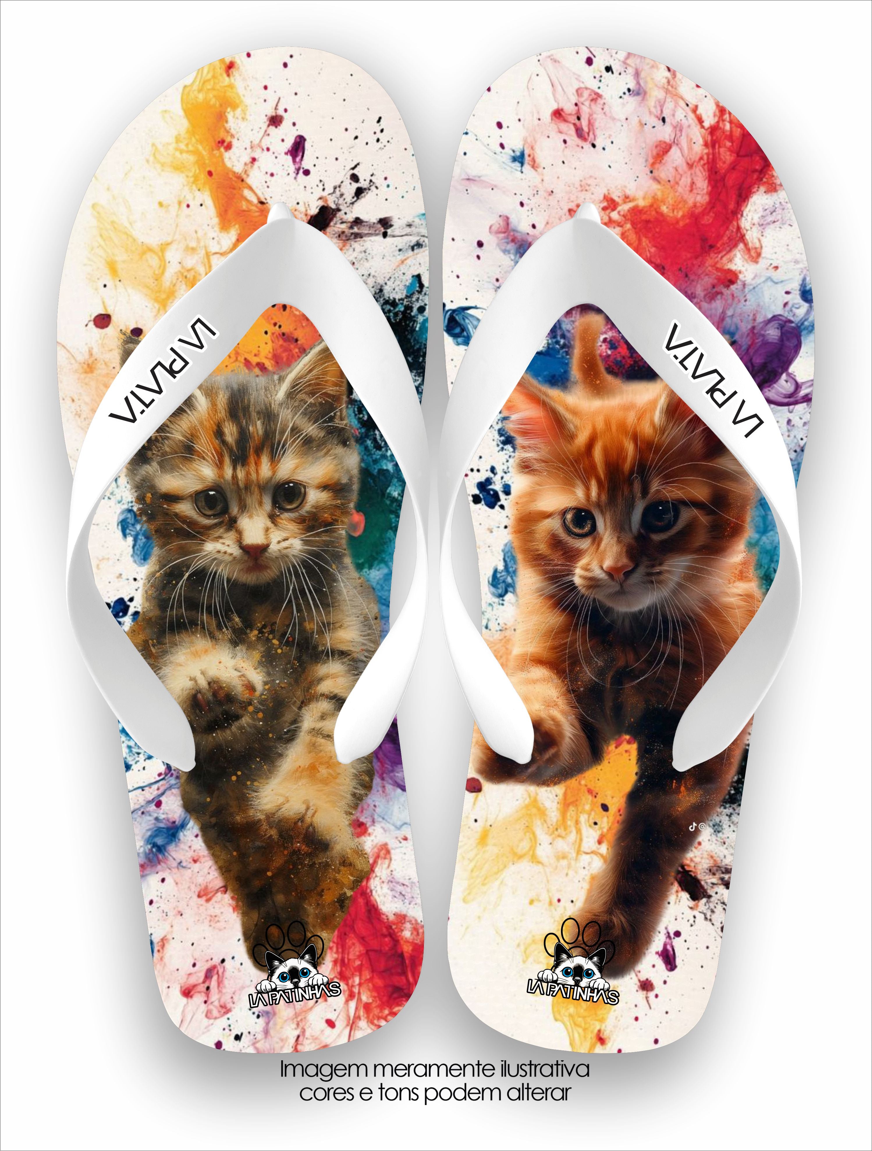 Chinelo Tradicional La Patinhas Cats Aquarela