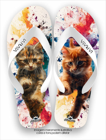Chinelo Tradicional La Patinhas Cats Aquarela