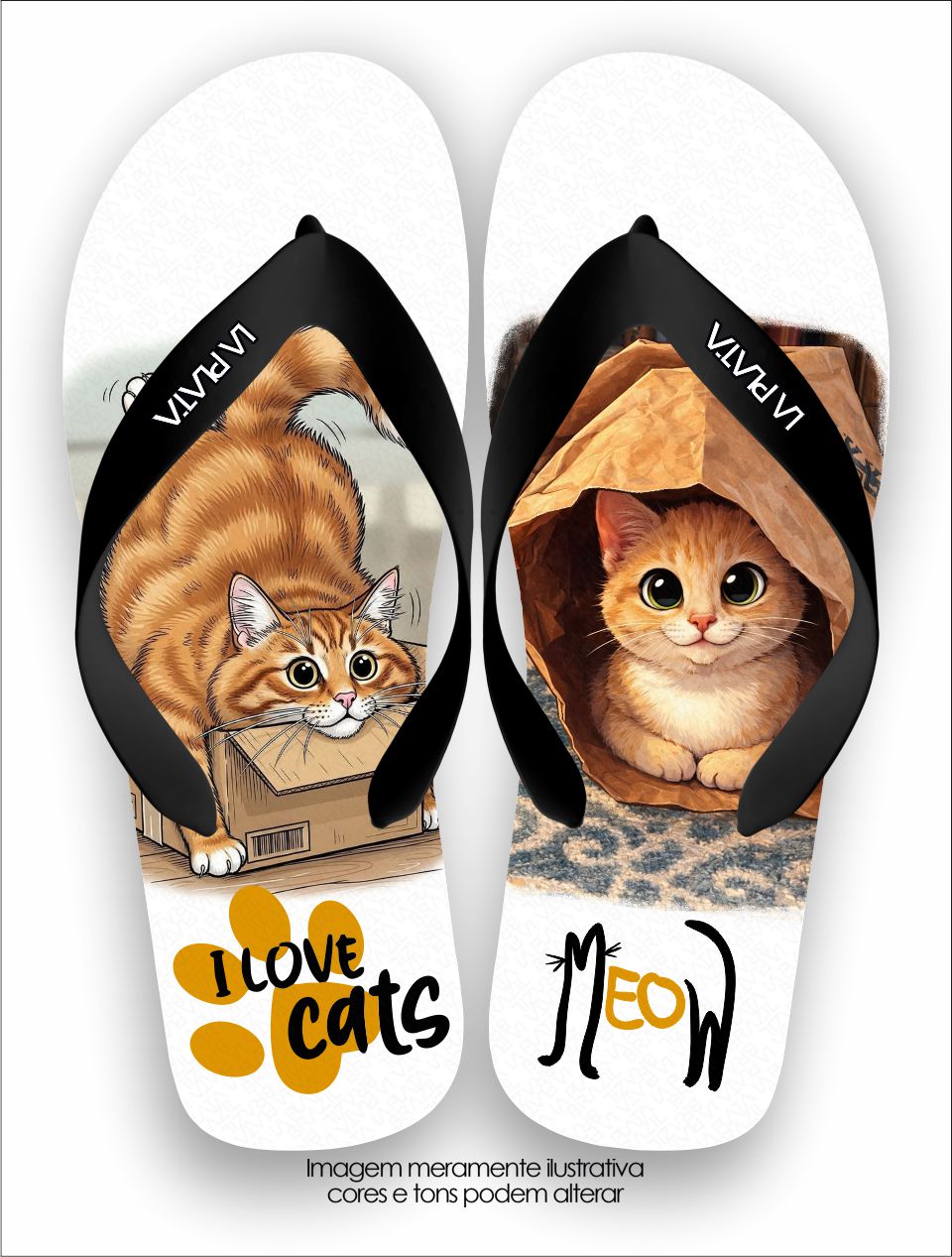 Chinelo Tradicional La Patinhas Cats Gato Amarelo