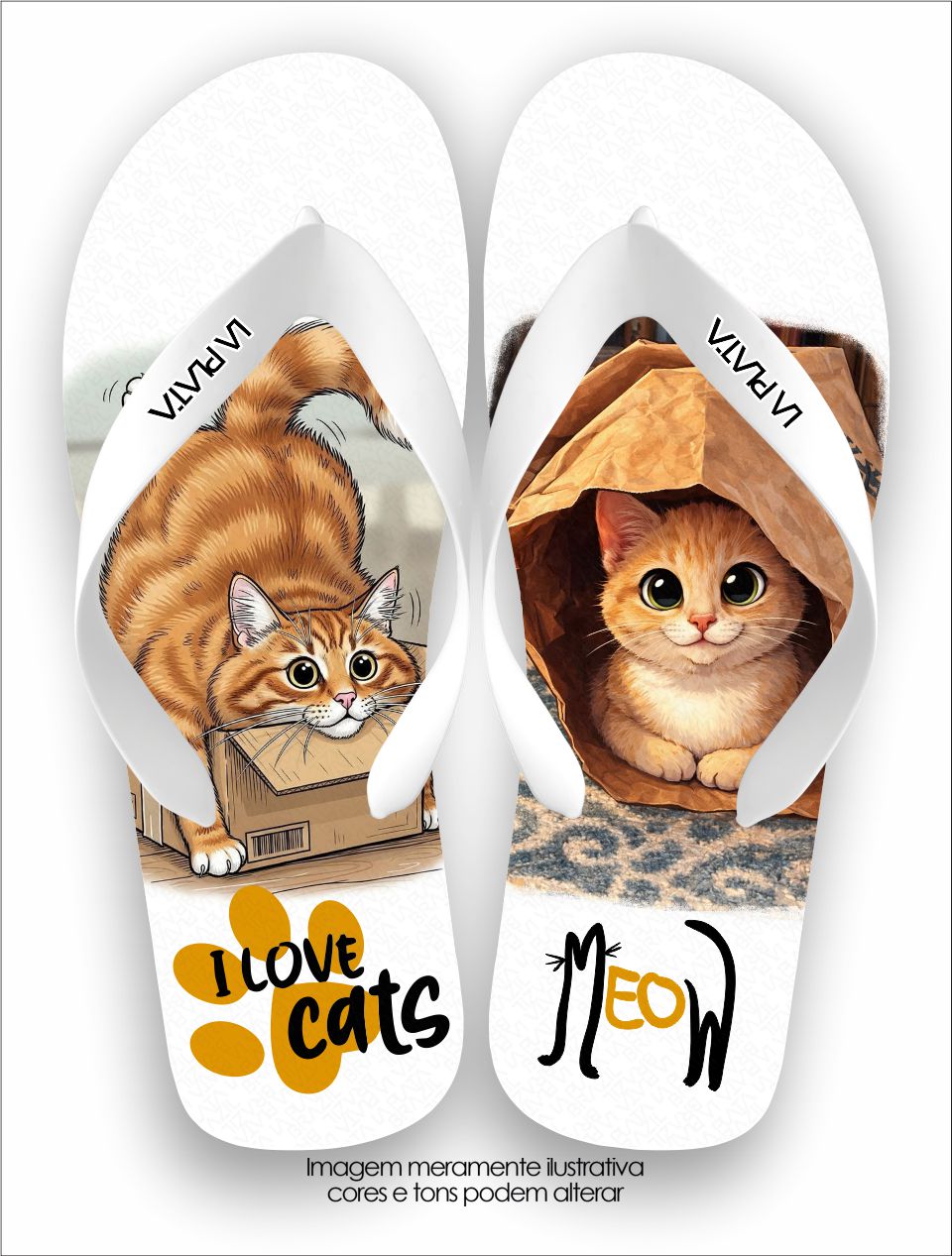 Chinelo Tradicional La Patinhas Cats Gato Amarelo