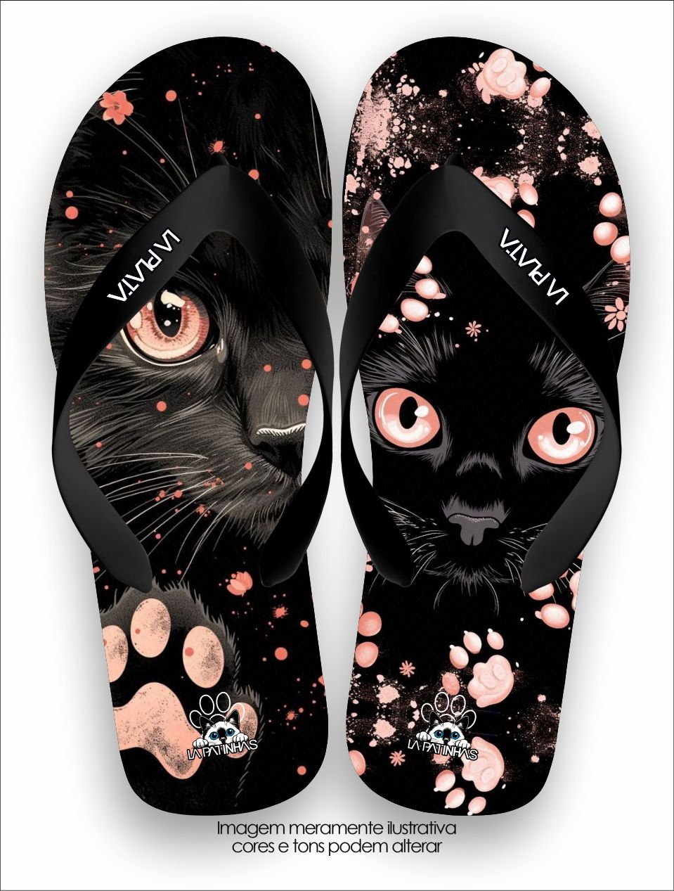 Chinelo Tradicional La Patinhas Cats Gato Preto