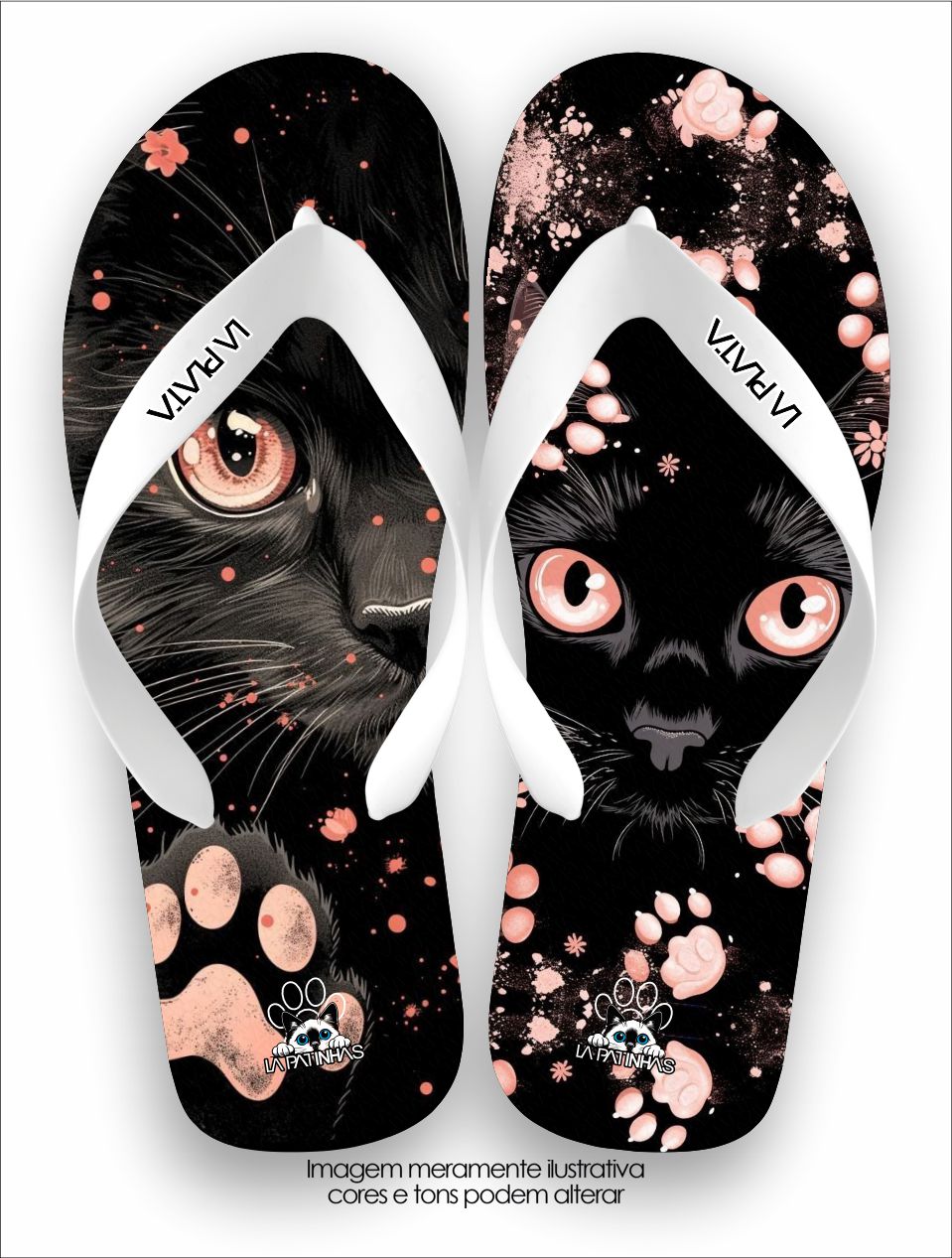 Chinelo Tradicional La Patinhas Cats Gato Preto