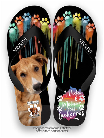 Chinelo Tradicional La Patinhas Caramelo A Vida É Melhor Com Cachorros