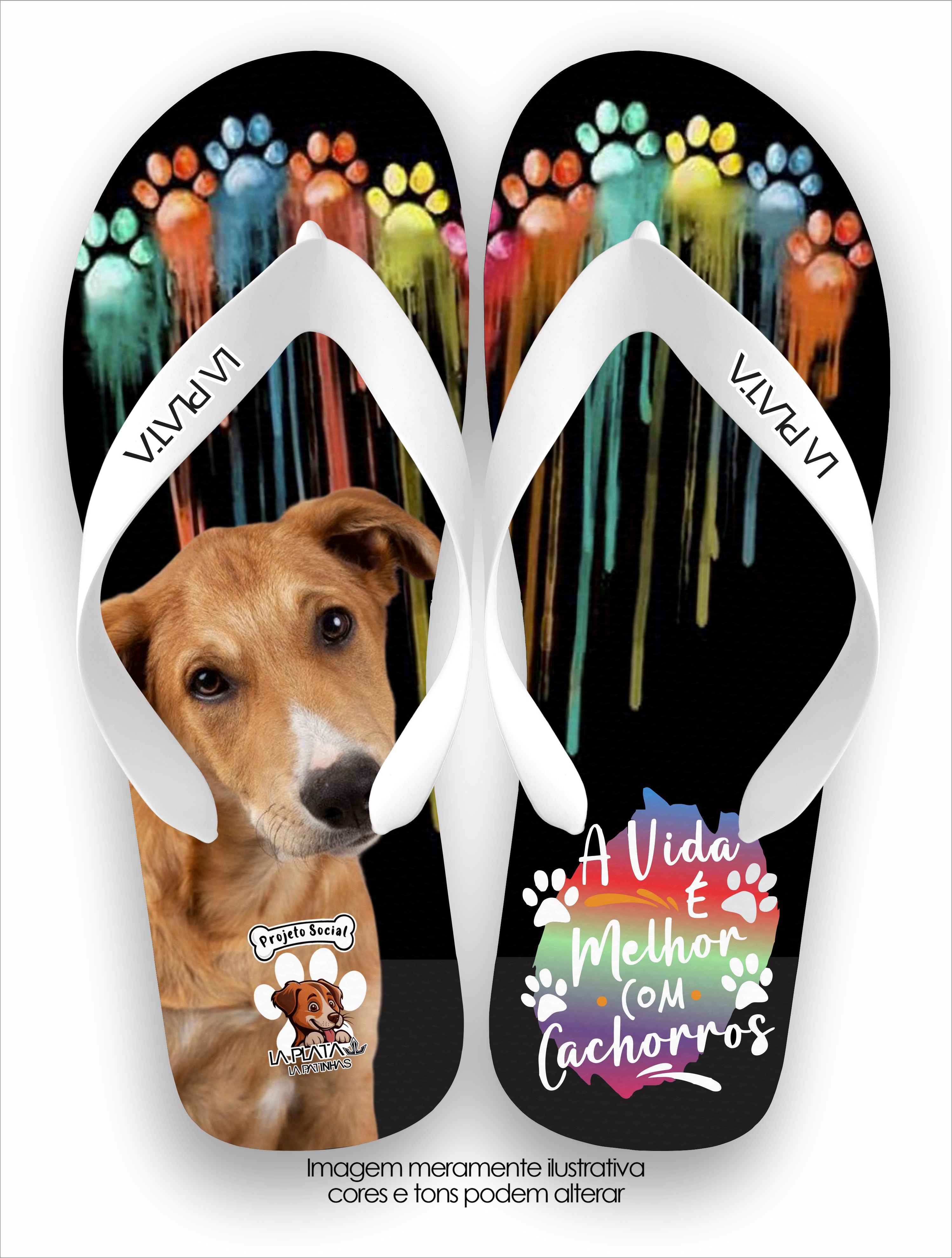 Chinelo Tradicional La Patinhas Caramelo A Vida É Melhor Com Cachorros