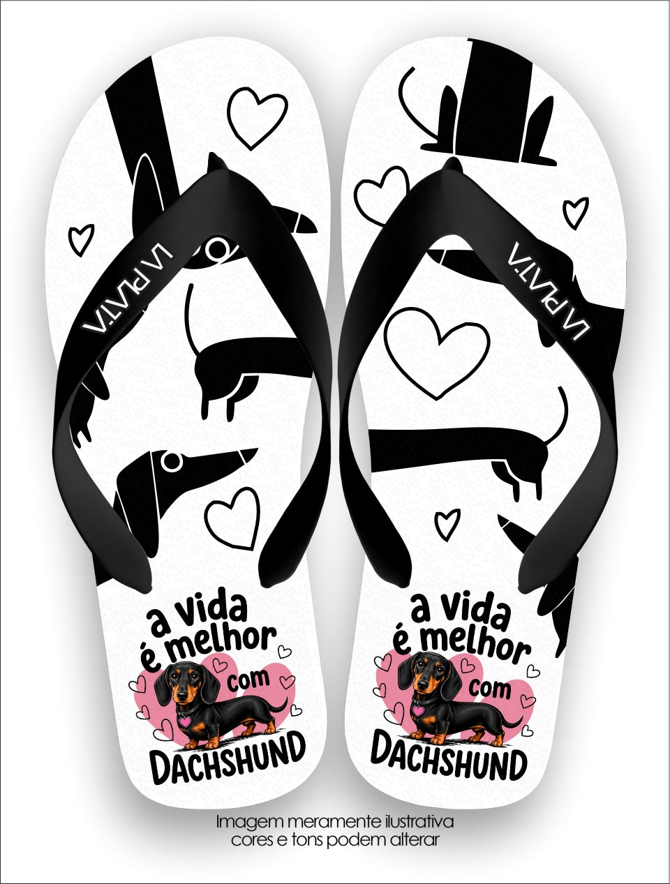 Chinelo Tradicional La Patinhas Dogs Dachshund Preto