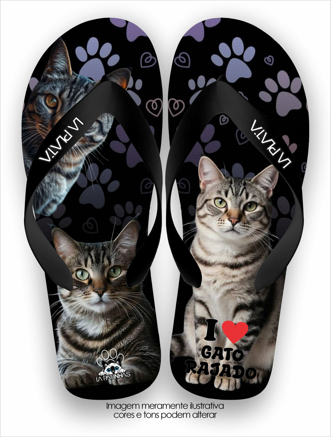 Chinelo Tradicional La Patinhas Cats Patinhas Black