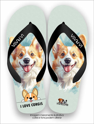 Chinelo Tradicional La Patinhas Dogs I Love Corgis