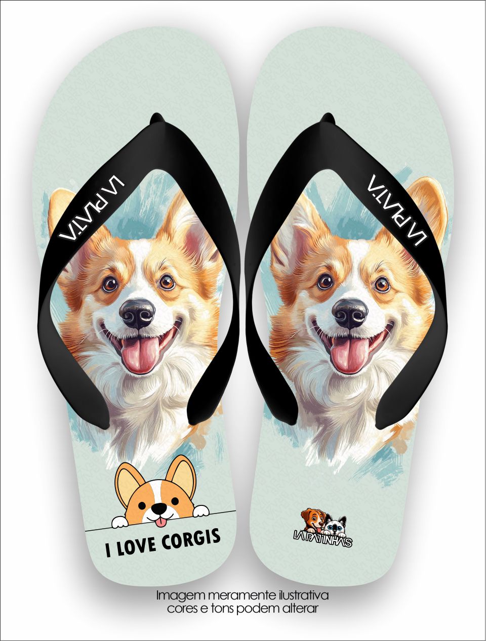 Chinelo Tradicional La Patinhas Dogs I Love Corgis