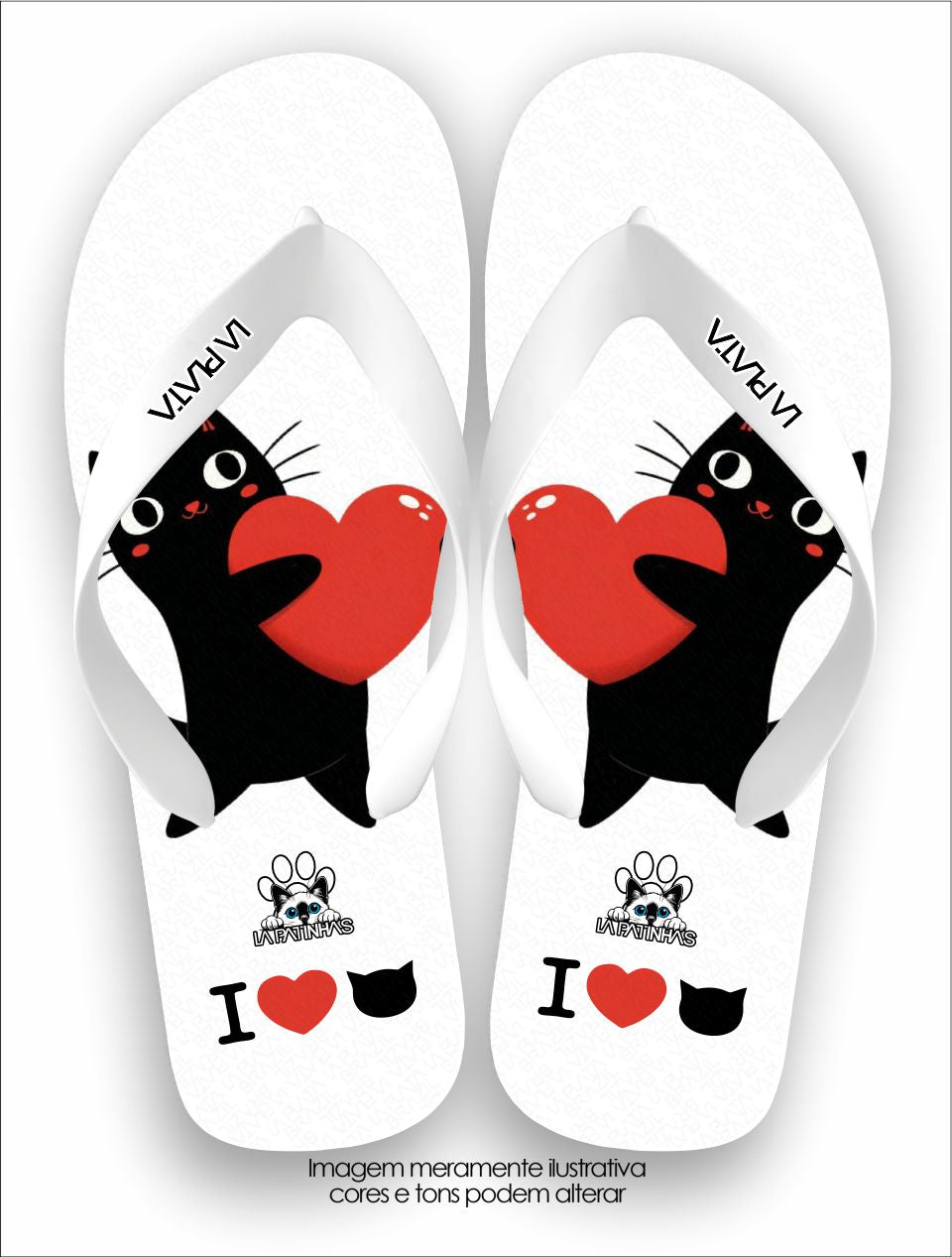 Chinelo Tradicional La Patinhas Cats Eu Amo Gatos