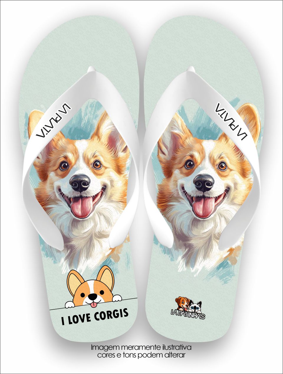 Chinelo Tradicional La Patinhas Dogs I Love Corgis