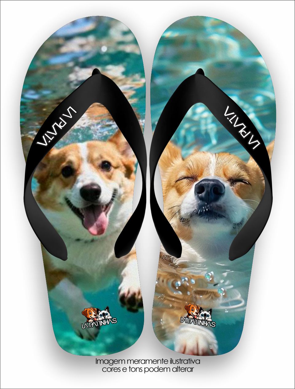 Chinelo Tradicional La Patinhas Dogs Aqua Corgi