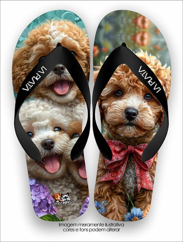 Chinelo Tradicional La Patinhas Dogs Poodles e Flores