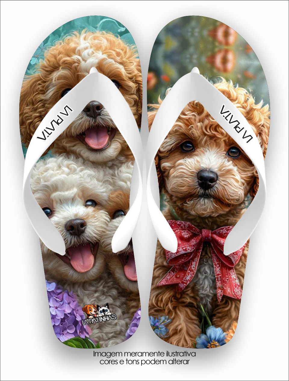Chinelo Tradicional La Patinhas Dogs Poodles e Flores