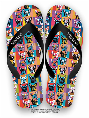 Chinelo Tradicional La Patinhas Dogs Buldogue Francês Mosaico