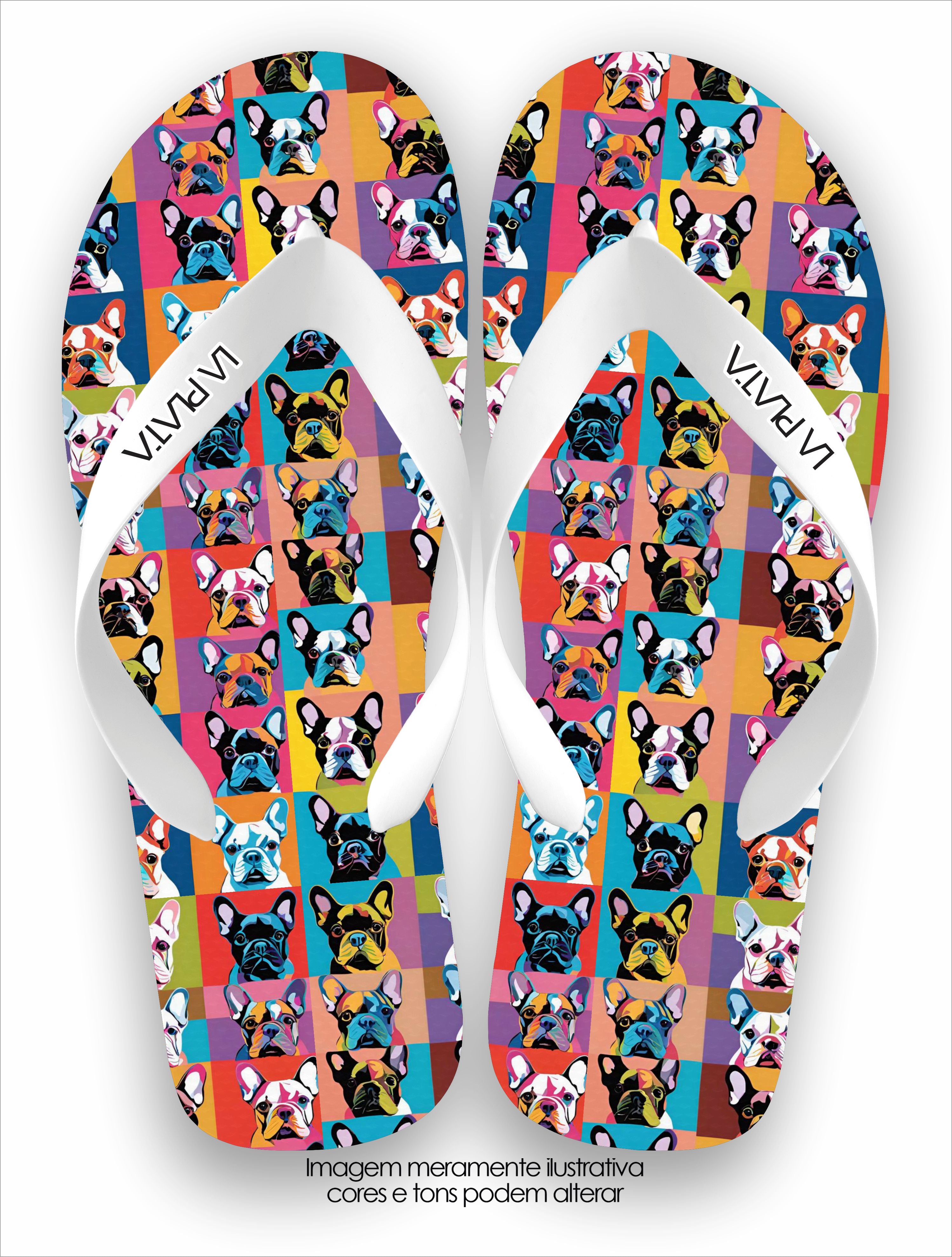 Chinelo Tradicional La Patinhas Dogs Buldogue Francês Mosaico