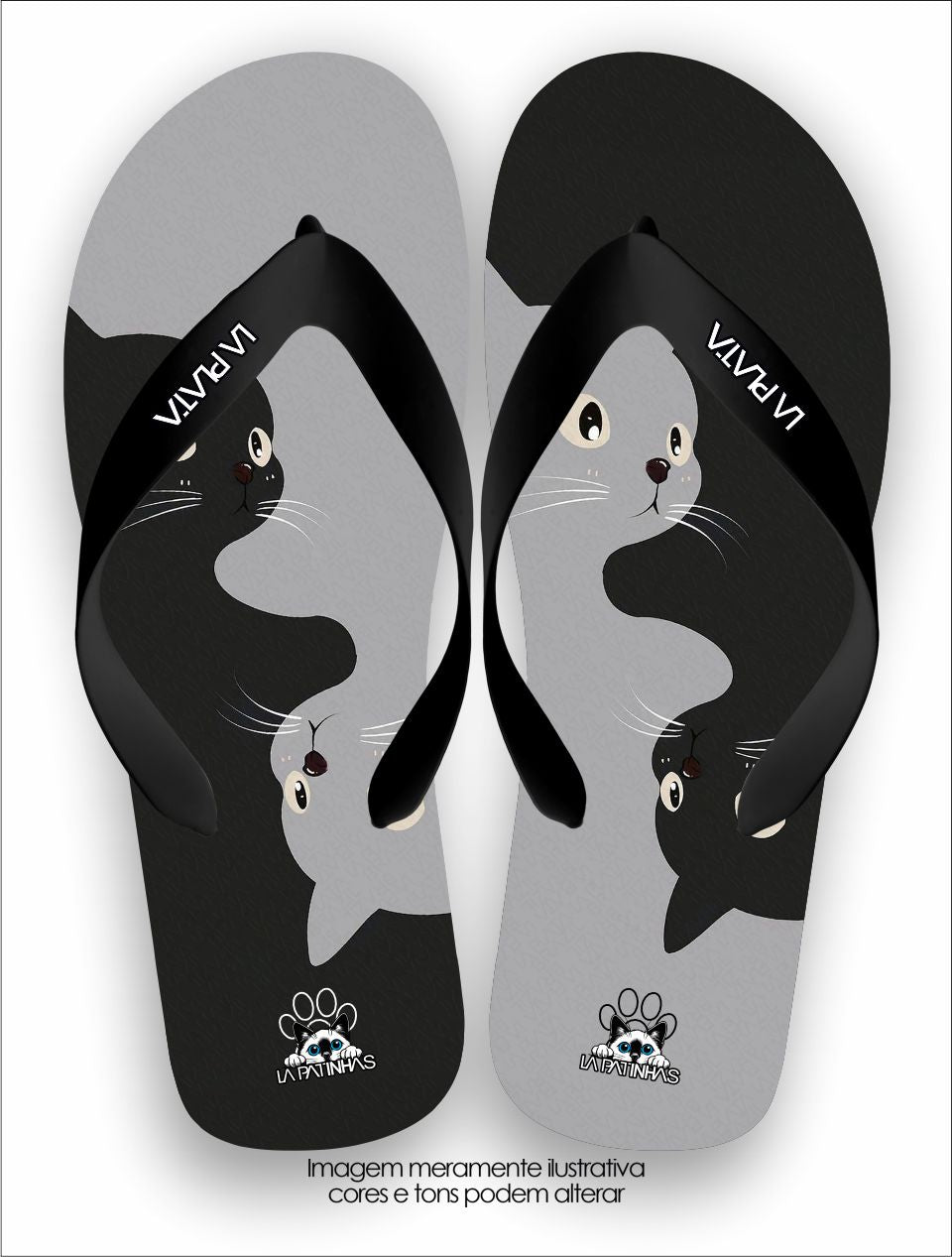 Chinelo Tradicional La Patinhas Cats Gato Yin e Yang