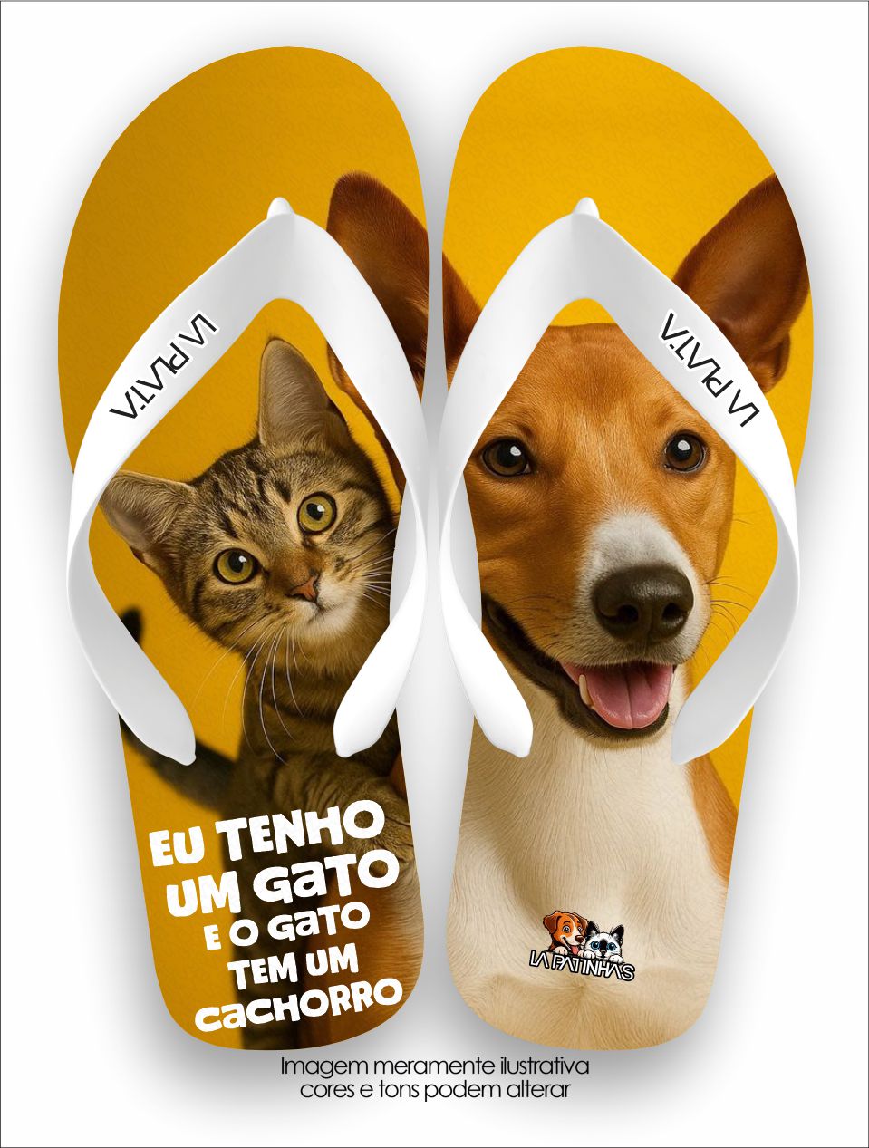 Chinelo Tradicional La Patinhas Dogs O Gato Tem um Cachorro