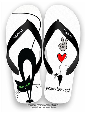Chinelo Tradicional La Patinhas Cats Peace Love e Gato