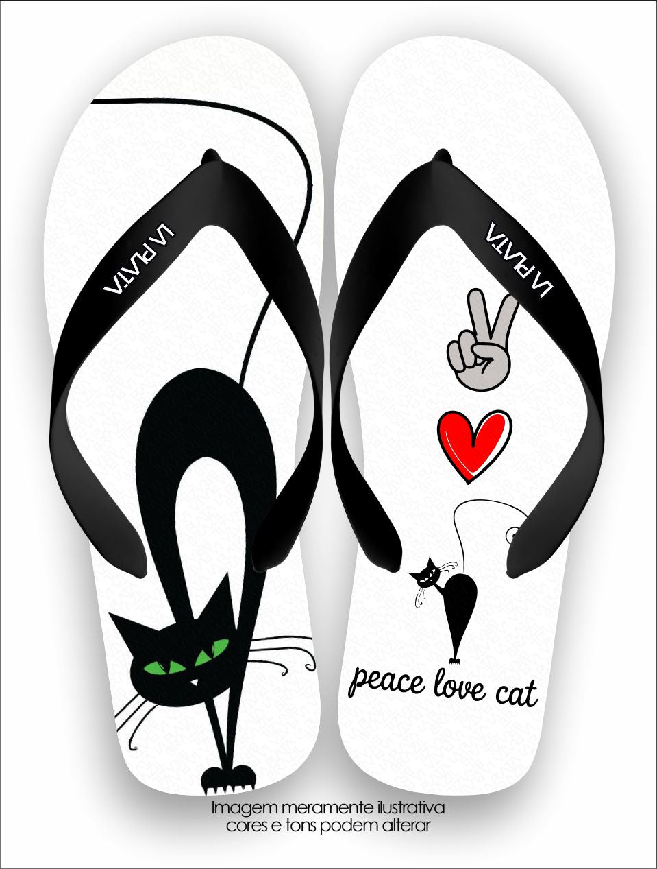 Chinelo Tradicional La Patinhas Cats Peace Love e Gato
