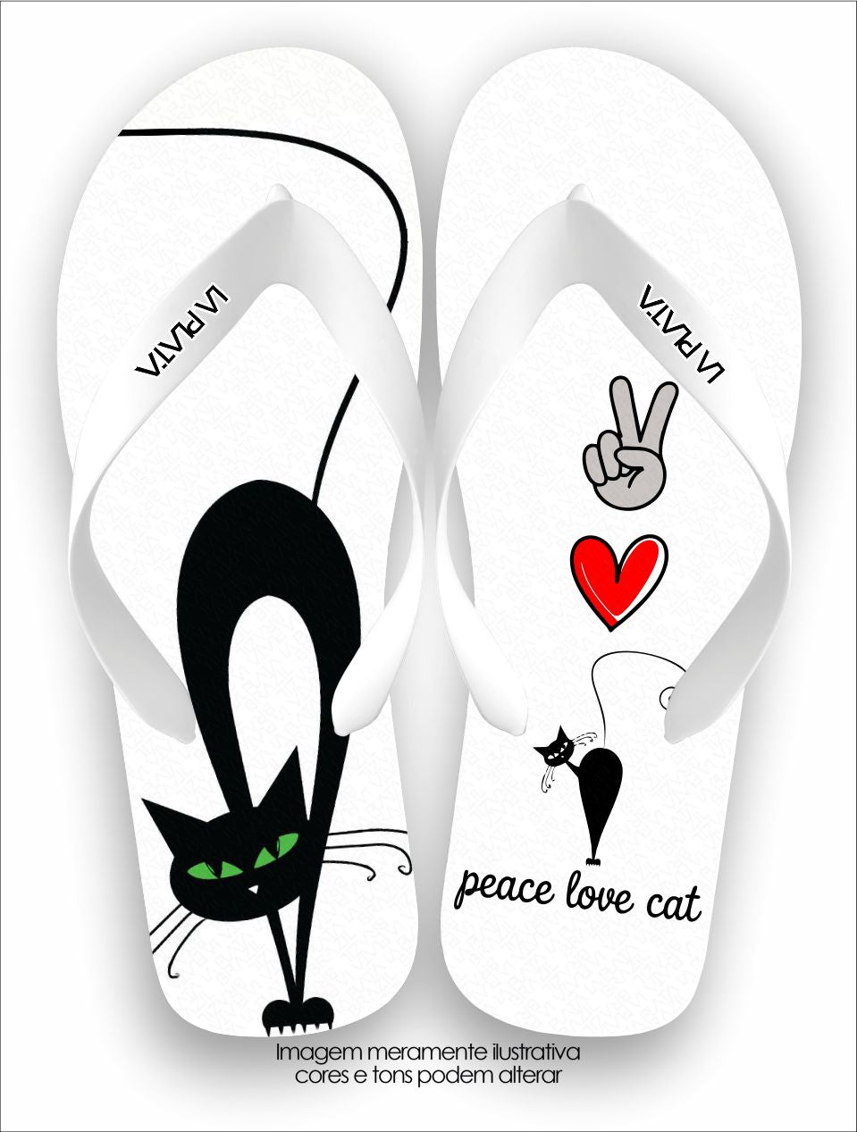 Chinelo Tradicional La Patinhas Cats Peace Love e Gato