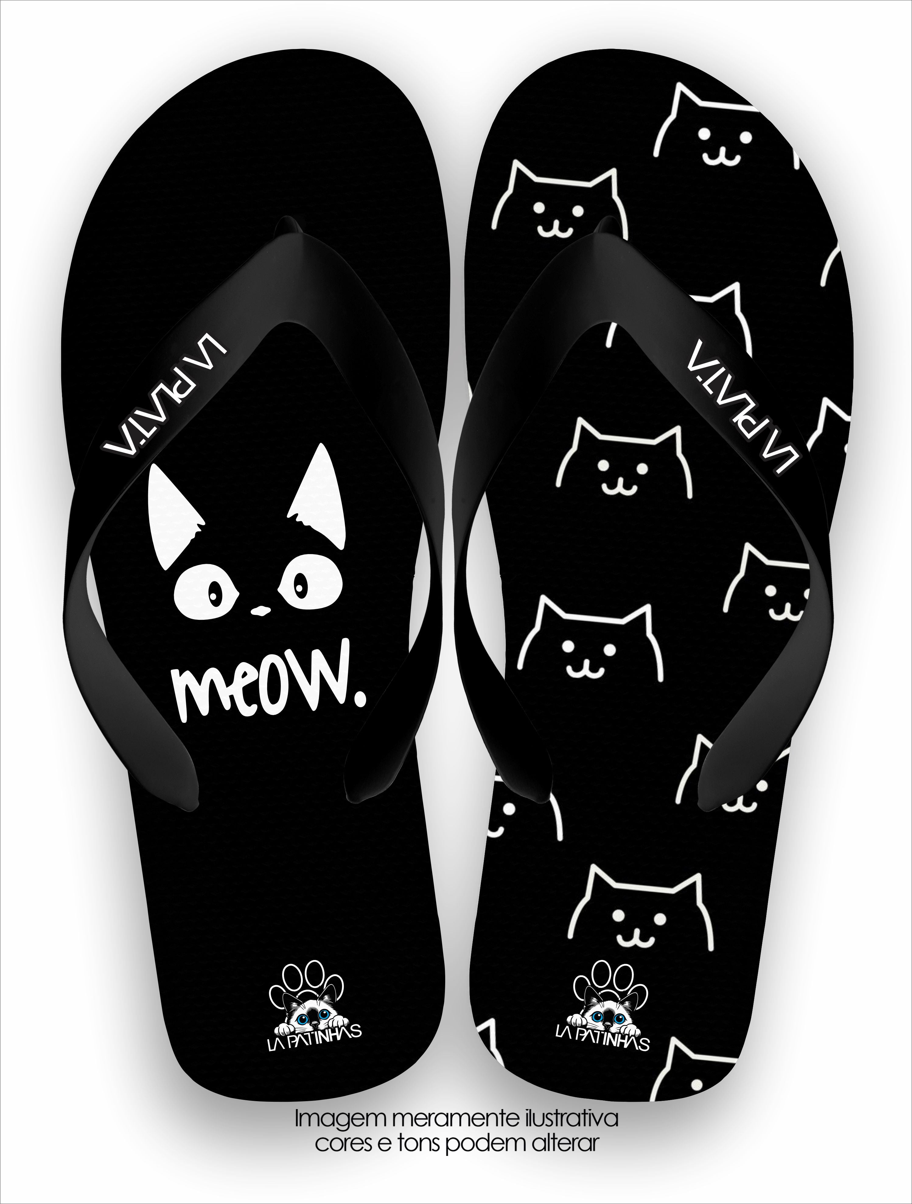 Chinelo Tradicional La Patinhas Cats Black