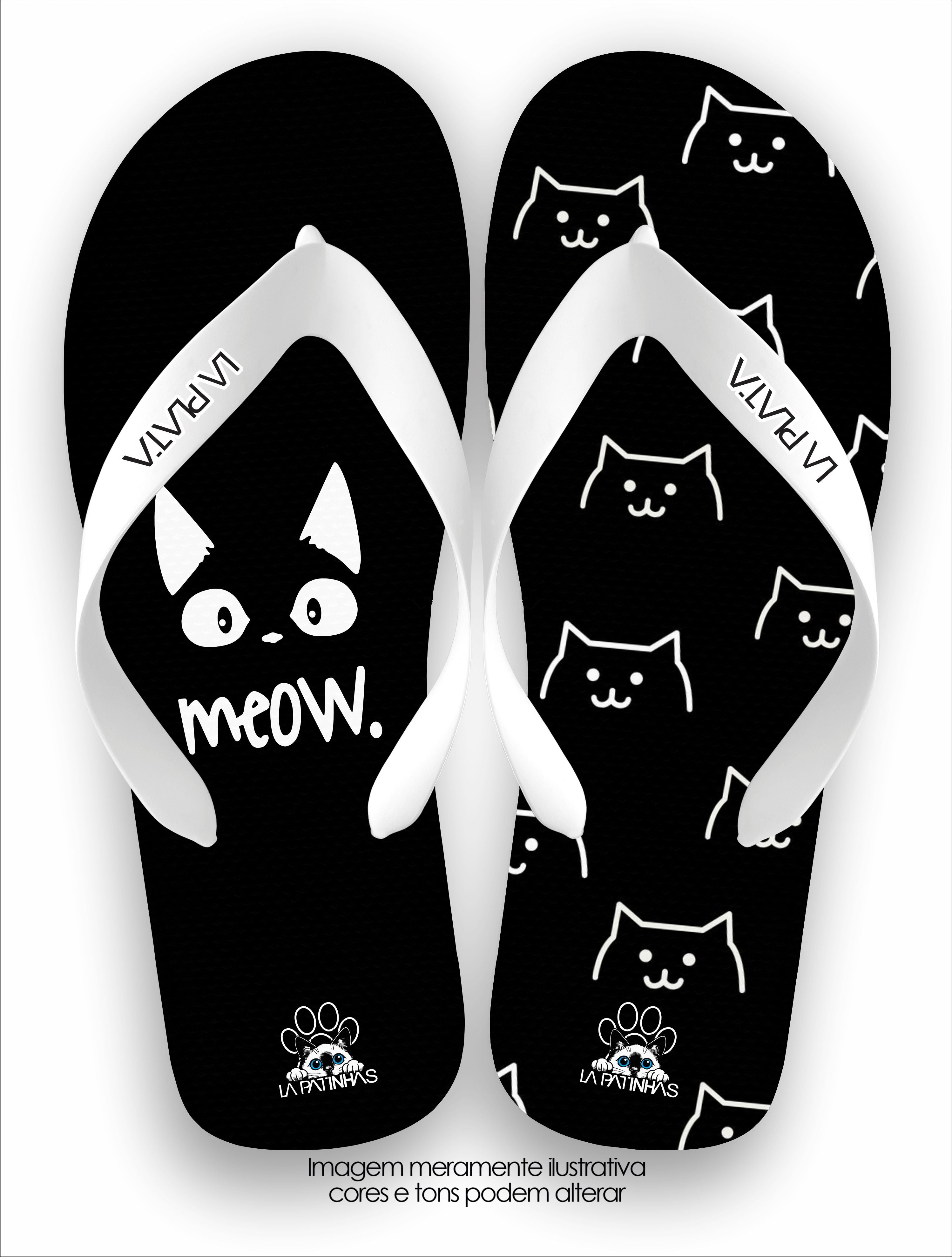 Chinelo Tradicional La Patinhas Cats Black