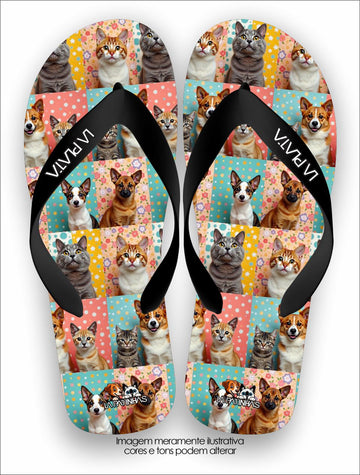 Chinelo Tradicional La Patinhas Dogs Cães e Gatos Mosaico