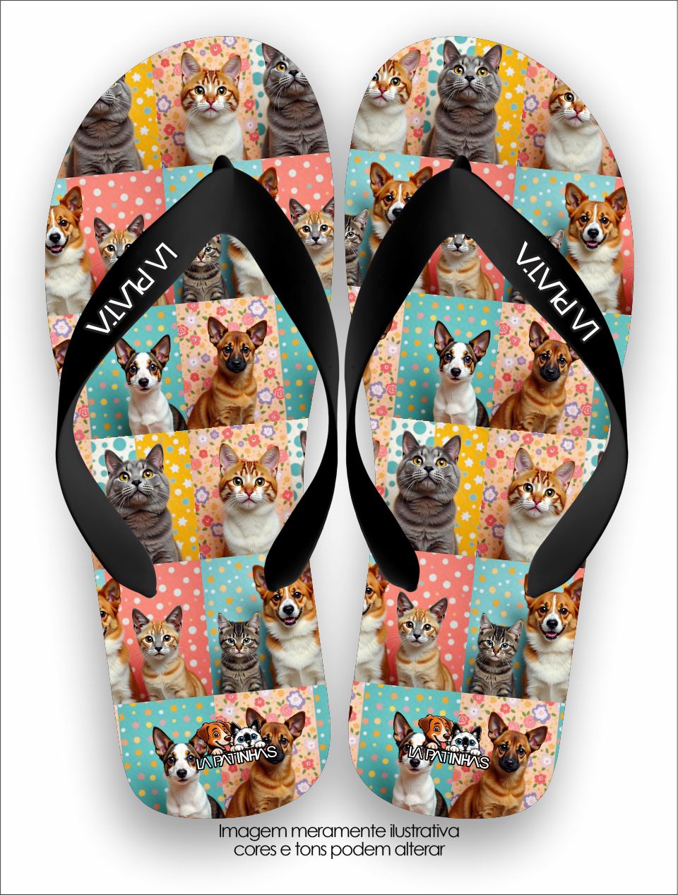 Chinelo Tradicional La Patinhas Dogs Cães e Gatos Mosaico