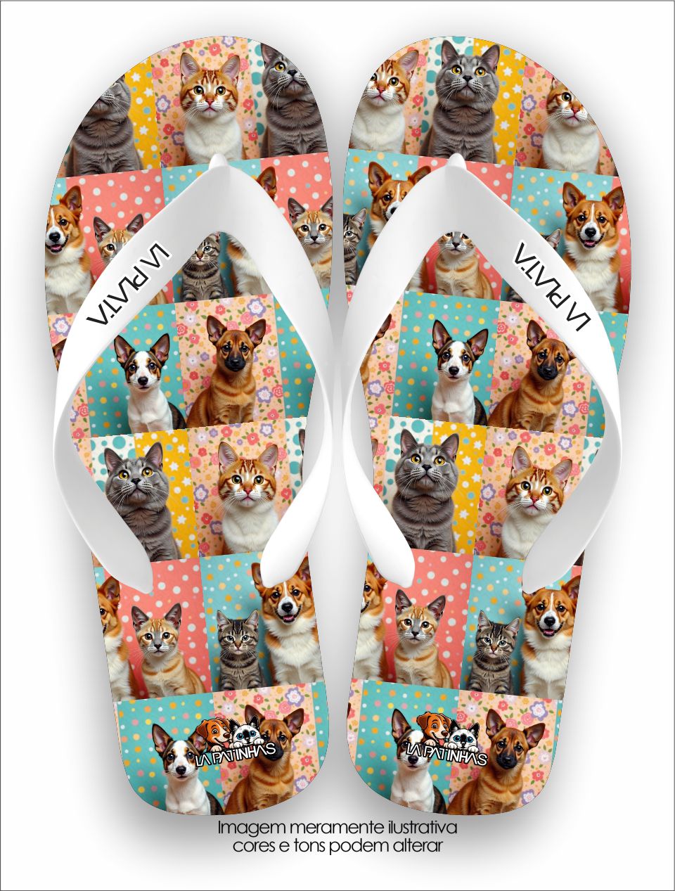 Chinelo Tradicional La Patinhas Dogs Cães e Gatos Mosaico