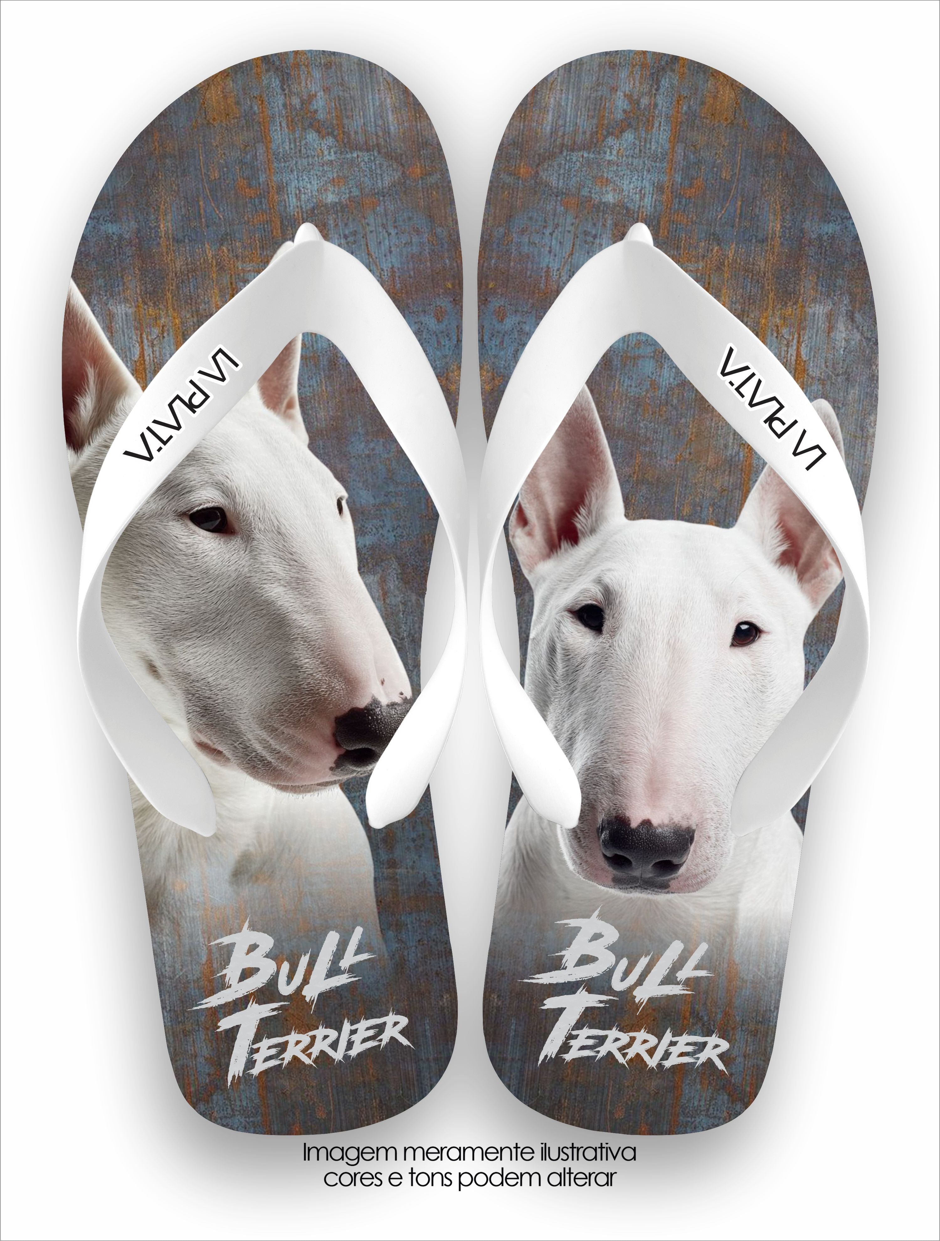 Chinelo Tradicional La Patinhas Dogs Bull Terrier Branco Neve