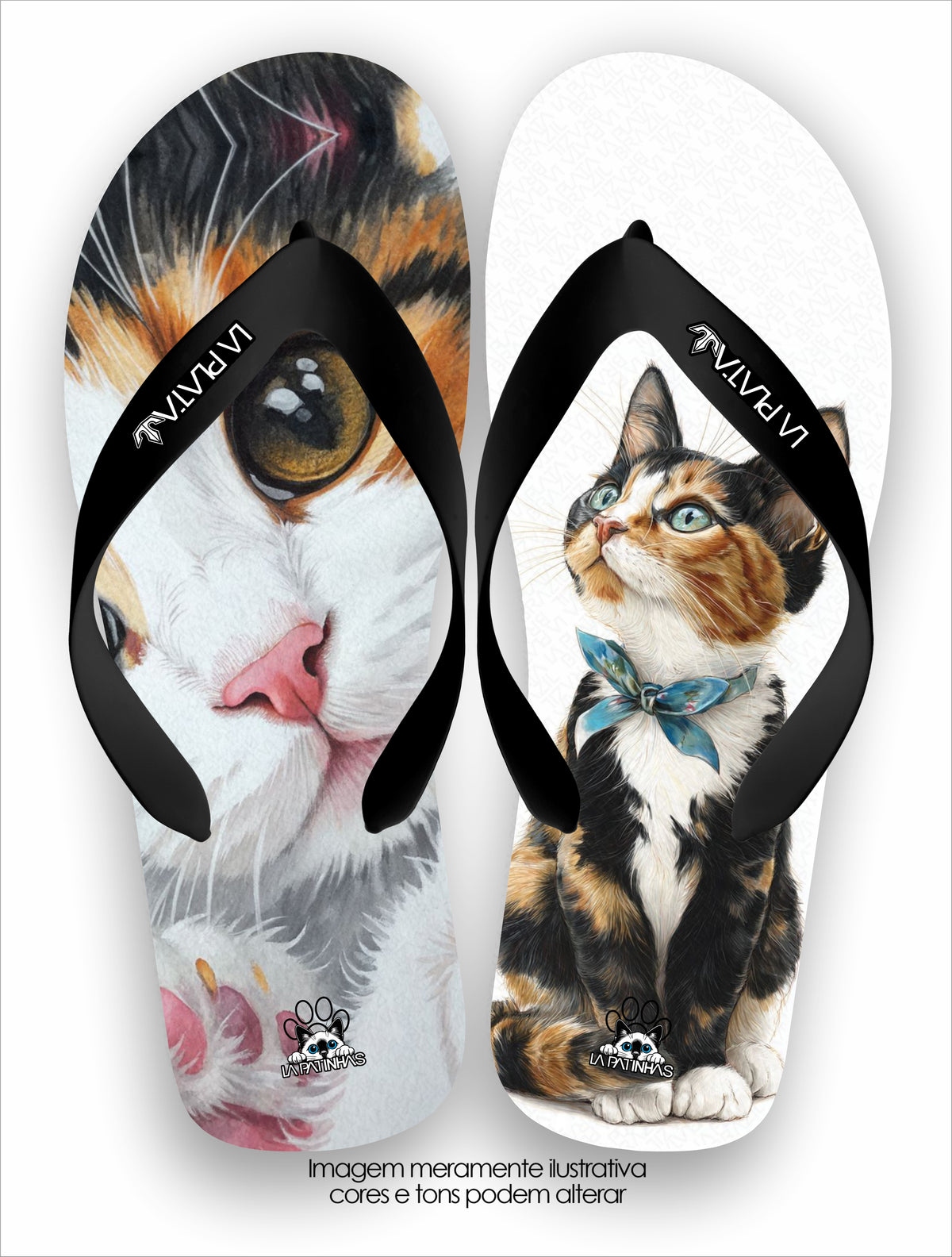 Chinelo Tradicional La Patinhas Cats Gatinho Laço Azul